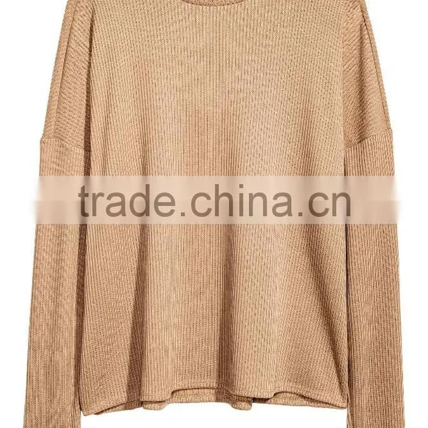 Green Ribbed Crew Neck Relax Fitted Wool Sweater Design for Girl With Dropped Sleeves photo-6