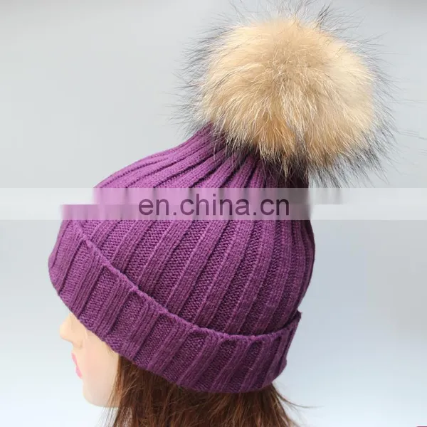 Classical Stripe Style Adults Acrylic Hats Winter Acrylic Hats With Big Ball on Top photo-3