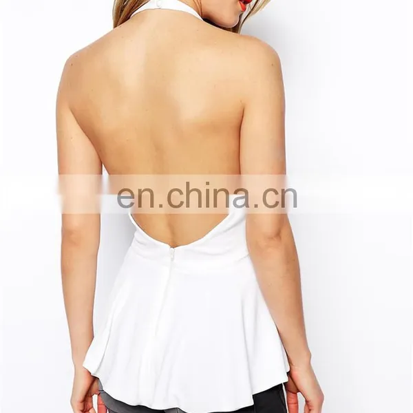 2016 Sexy White Halter Open Back Ladies Blouse photo-5