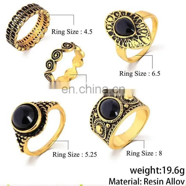 2016 Fashion Ring Set, 5 Set Rings, Metal Alloy Rings