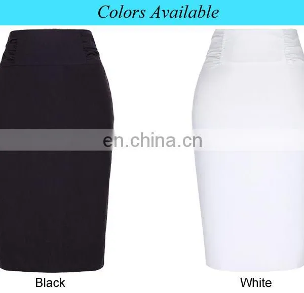 Kate Kasin High Stretchy High Waist Shirred Waist Detail Hips-Wrapped Black Pencil Skirt KK000268-1 photo-5