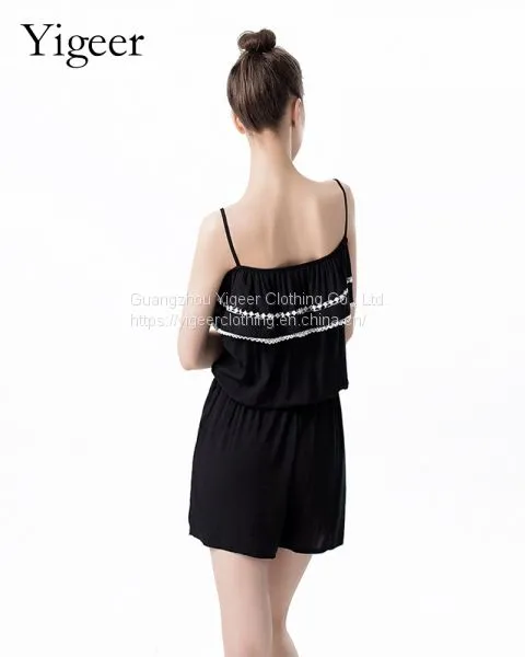 Sleeveless Black Spaghetti Strap Ladies’ Short Jumpsuit photo-2
