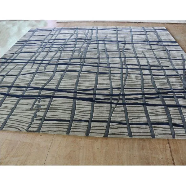 Navy Blue Rose Rugs Wool Hand Tufted Carpet Large Rugs For Living Room photo-3