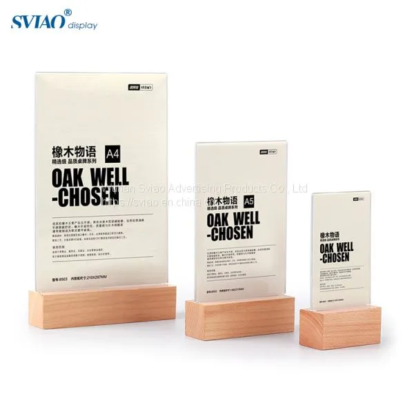 A4 A5 A6 T Shape Horizontal Wooden Base Restaurant Clear Acrylic Menu Sign Holder Display Stand 8.5 x 11 Inches Acrylic Sign Holder