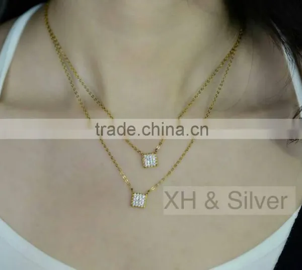 Hot Sale New Design Jewelry Gold Plated With Gemstone Double Silver Necklace
