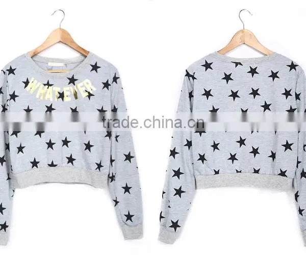 Newest Lady Letter And Star Printing Long Sleeved Top for Girls photo-5