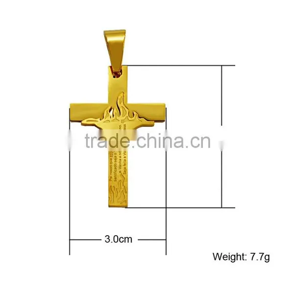 Hot Sale Gold Filled Jewelry Stainless Steel Fire Scriptures Cross Necklace Pendant photo-3