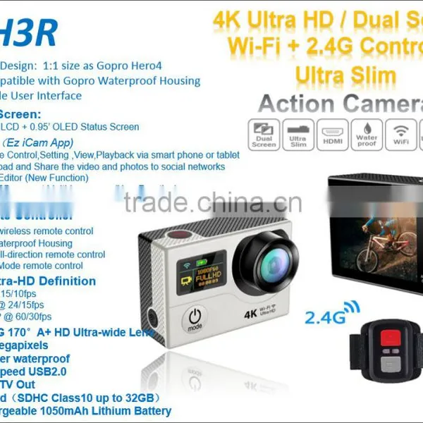 2016 New Cam Dual Screen 4k Video Wifi Remote Control Eken H3R 4k Action Camera photo-2