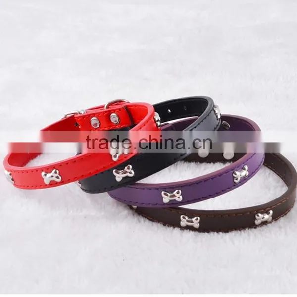 2015 Mixcolor PU Dog Collar With Bone Wholesale Dog Pets Accessories