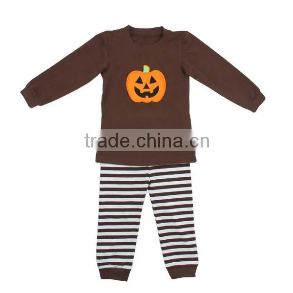 Baby Clothes Factory Cotton Children Apparels Brown Costumes Stripe Halloween Pajamas With Pumpkin photo-3