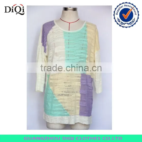 Ladies Long Sleeve Mixed Color Block Pullover Jumper photo-6