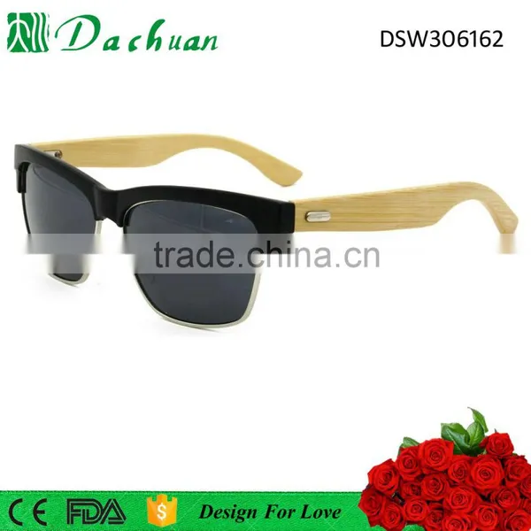 Good Quality PC Metal Frame Bamboo Temple Polarized Brand Bamboo Sunglasses
