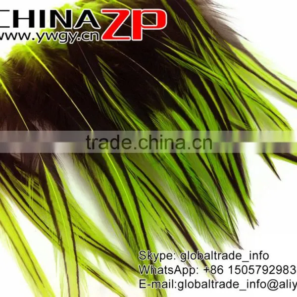 ZPDECOR Feather Hair Extension Dyed Lime Green Laced Medium Rooster Cape Feathers photo-2