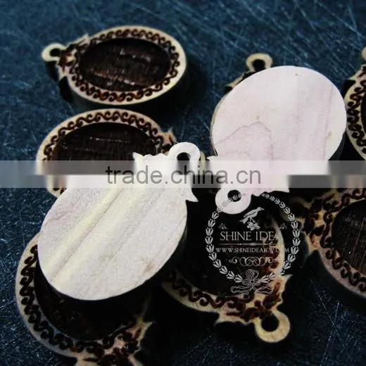 18*13mm Setting Size Vintage Style Natual Log Wood Bezel Carving Flower Oval Pendant Setting DIY Findings Supplies 1421081 photo-4