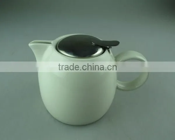 White Round Porcelain Tea Pot With Stainless Steel Lid photo-2