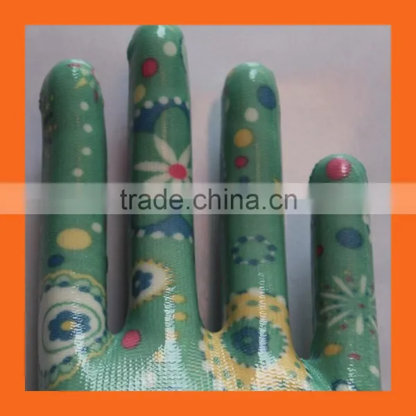 Printed Liner Ladies Garden Gloves Thin Lightweight Nitrile Gloves Flower Nitrile Work Gloves photo-3