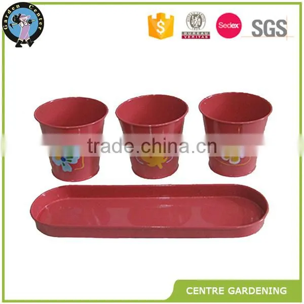 Cheap Hand Painting Metal Plant Planters and Pots With Tray photo-6