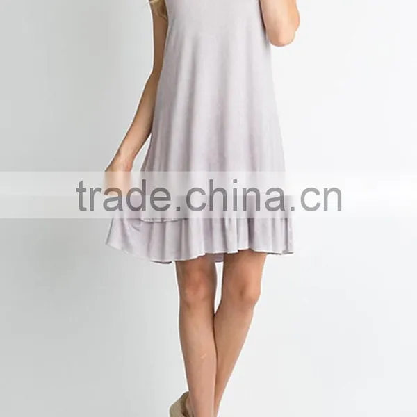 No Logo Clothes Sublimation Blanks Rayon Spandex RUFFLE HEM KNIT TANK DRESS Blank Jersey Dress photo-5