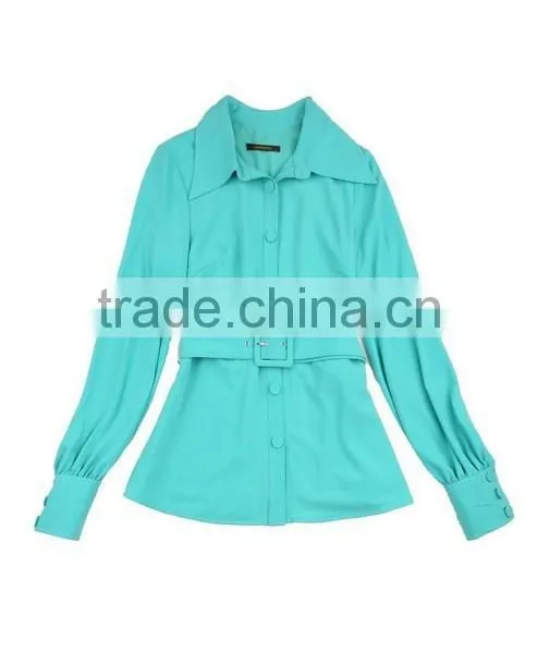 Green Lapel High Empire Waistband Long Sleeve One Covered Button Long Trousers Women Dancerwear Sets photo-4