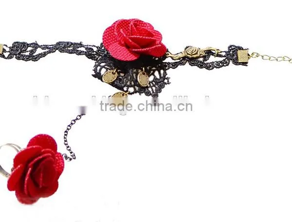 2015 Hot Style South Korean Lace Bracelets With Ring Sets Yiwu Handmade Rose Jewelry Set Wholesale photo-4
