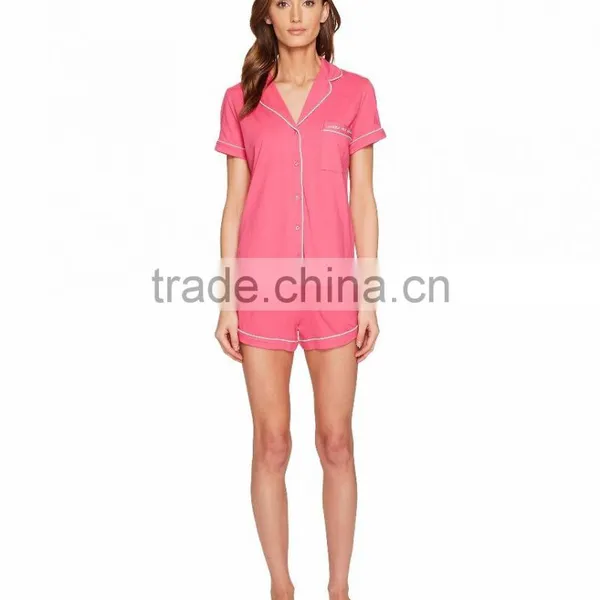 Pink Short Pyjamas Set Contrast Piping New York Pajamas Sleepwear Clothing Short Sleeves And Short Pants Shirttail Hem Nightwear photo-2