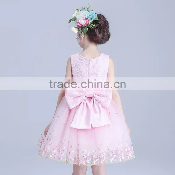 Sleeveless Flowers Girl Wedding Elegant Satin O-neck Kids Dress Waist Bow Flower Dresses photo-2
