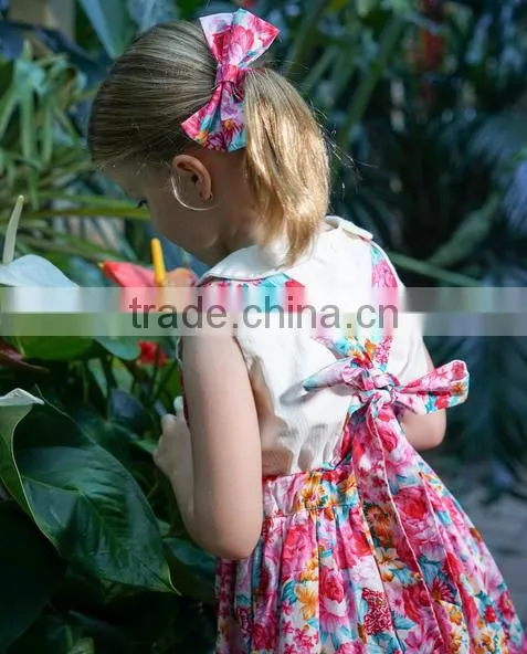 Boutique Children Cotton Flower Pattern Toddler Girl Summer Suspender Princess Dress photo-4