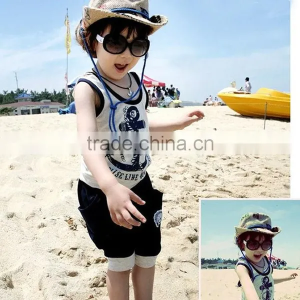 2014 Summer 2pcs Boys Suit Children Clothing Set T Shirt + Cell Harem Pants Shorts SV001677