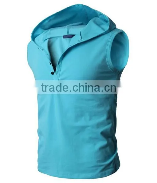 OEM New Design Cotton Plain Wholesale Sleeveless Hoodie Man Vest photo-3