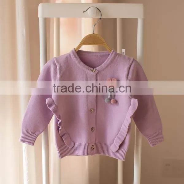 S32900W Children Clothing for Cute Kids Girls Pink Lace Cotton Long Sleeve Ruffle Knitting Cardigan photo-2