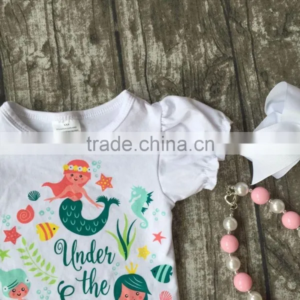 New Summer Baby Girls Clothes Mint Coral Mermaid Under the Sea Boutique Short Kids Cotton Kids Wear Ruffles Match Accessories photo-3