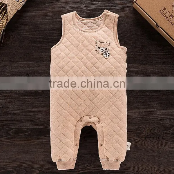 Winter Warm Soft Baby Rompers Sleeveless Natural Colored Cotton Unisex Babysuit