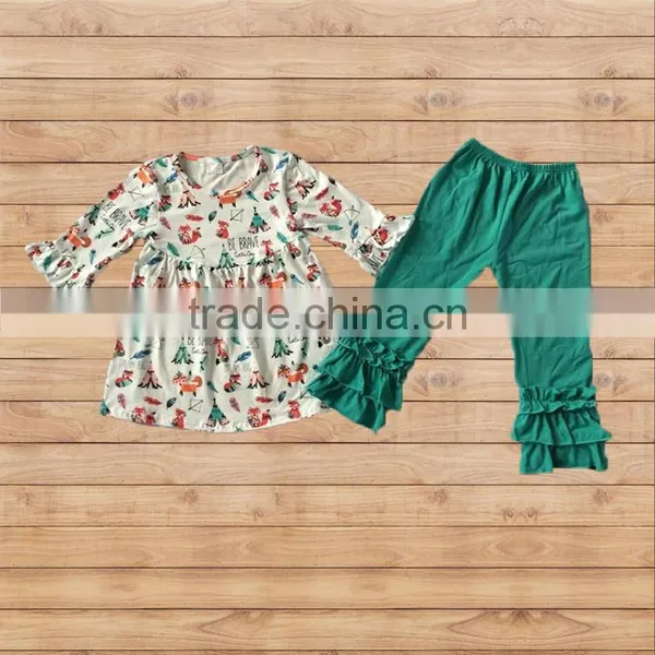 CH00255YIWU BOYA Cotton Milk Silk Dress Cotton Green Foxes New Fabric Pattern Kids Clothes Wearing Boutique Dresses