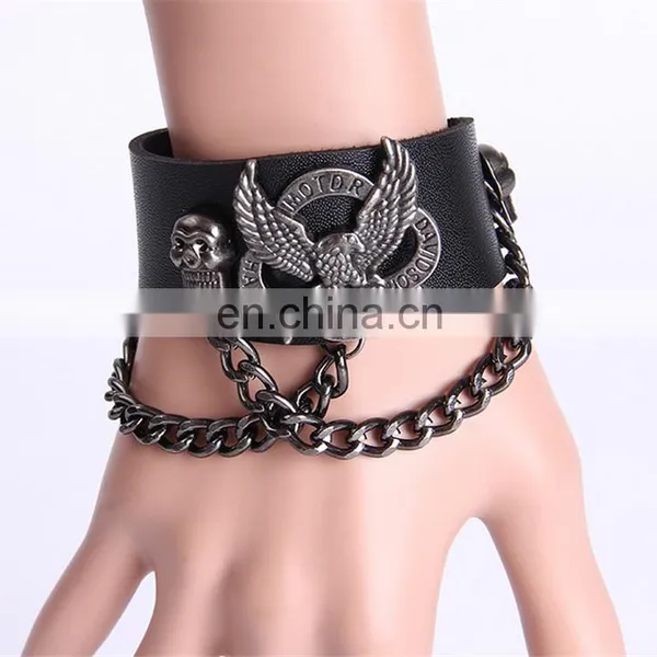 Fashion Cool Euramerican Style Decorative Rivet Punk Thick Leather Bracelet photo-3