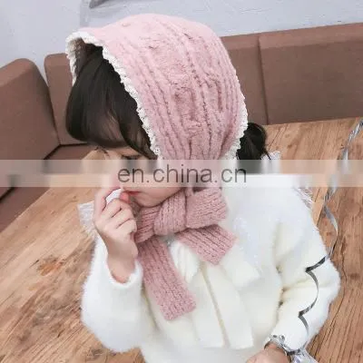 Autumn and Winter New Girls Long Scarf Cute Twist Knitted Lace Children's Hairband Warm Wool Hat photo-2