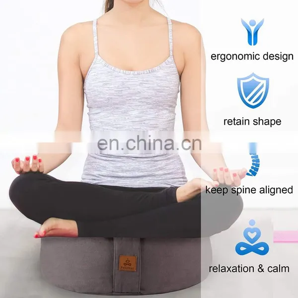 Zafu Buckwheat Meditation Cushion Organic Cotton Cover Kneeling Pillow Yoga Bolster for Women and Men photo-5