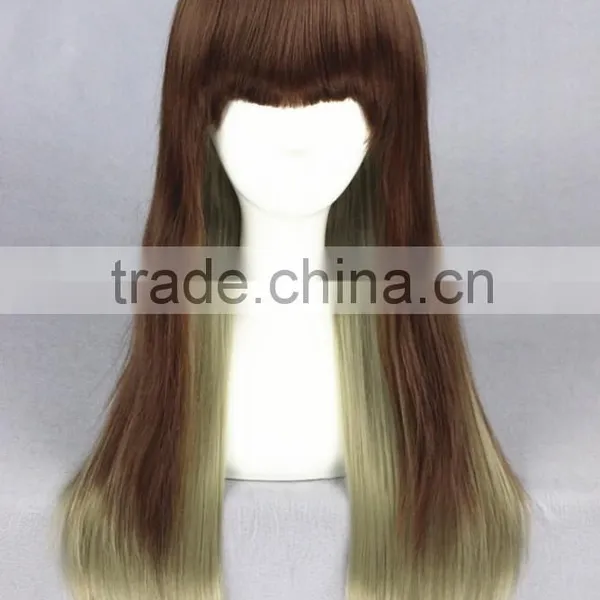 High Quality 65cm Medium Long Straight Blond&Green Mixed Lolita Wig Synthetic Anime Wig Cosplay Hair Wig Party Wig photo-2