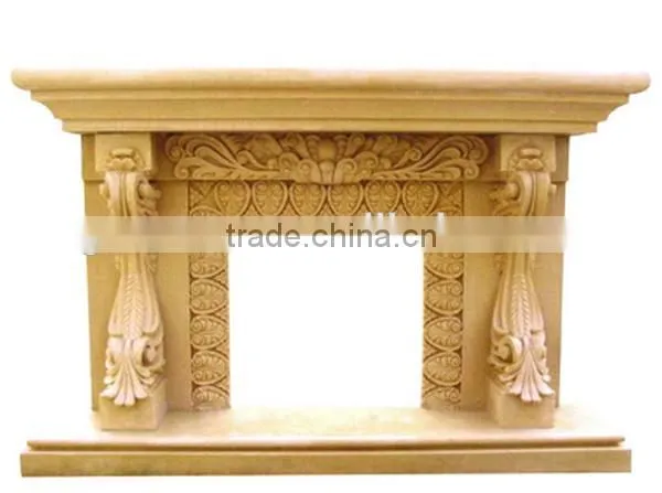 Western Style Antique Indoor Egypt Yellow Marble Fireplaces photo-6