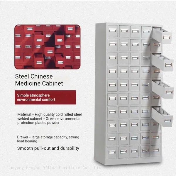 Anti-Rust & Moisture Proof Steel Traditional Chinese Medicine Cabinet With Drawers Hospital Furniture | Antique Red / Matt White