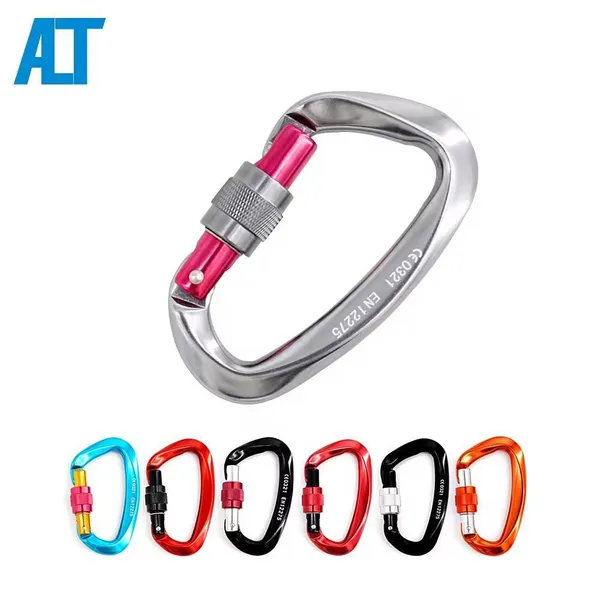 Customizable 25KN D-Shape Screw Gate Carabiner, CE Certified Aluminum Alloy for Rock Climbing & Industrial Safety