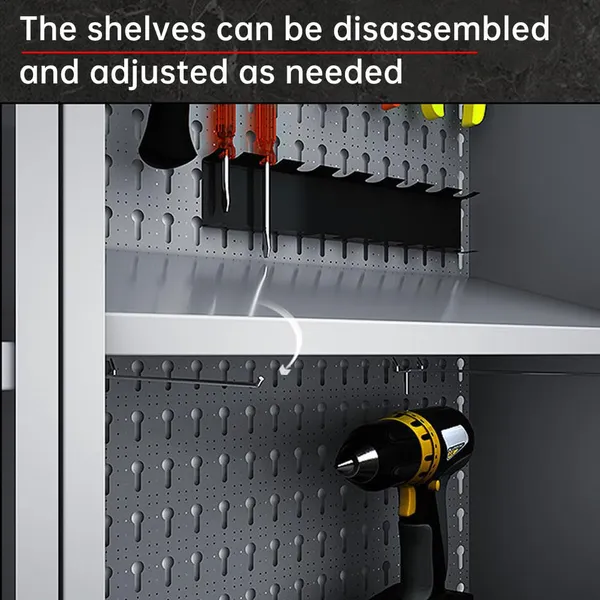 Steel Wall Storage Cabinets With 22 Hooks, for Garage Utility Room Basement, Black & Grey photo-5