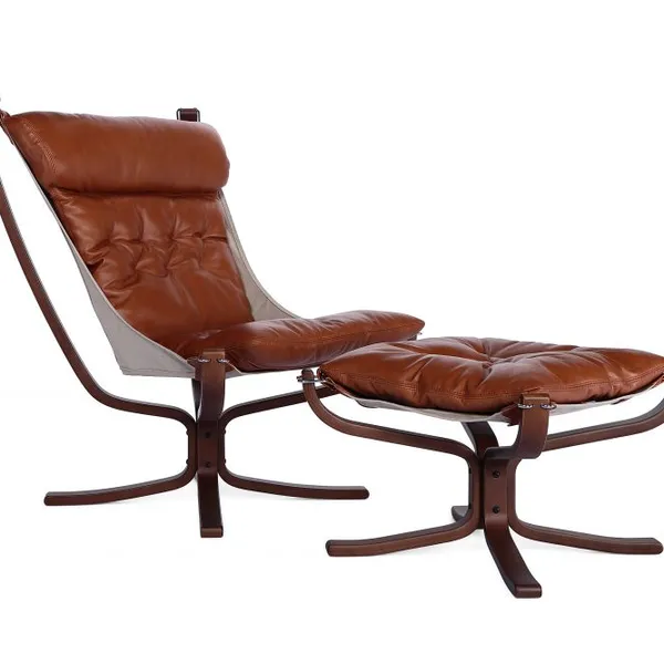 Falcon Chair With Ottoman Vatne Replica Mid-Century Leather Lounge Chair Set photo-3