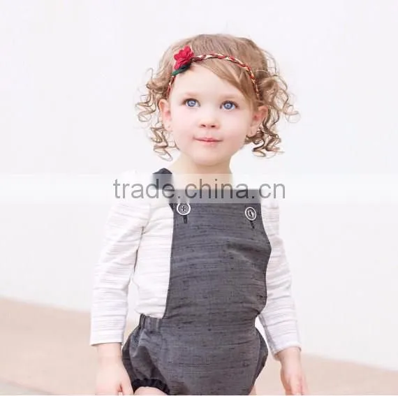 (CR717#grey)boutique Bottom Romper Ribbon Cotton Woven Bodysuit Summer Easter Holiday One Piece Suit photo-2