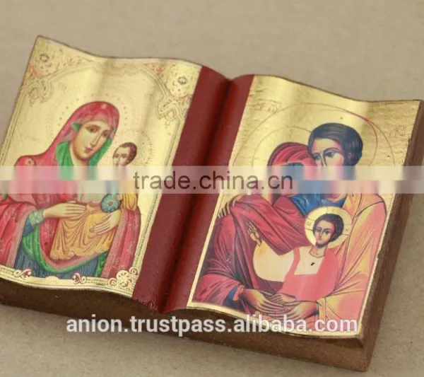 Greek & Russian Orthodox Wooden Icon. Bible Shape. Big Size photo-5