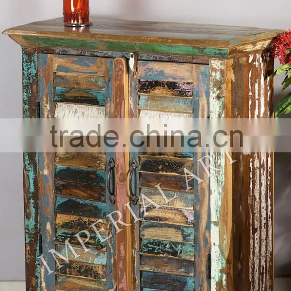 INDIAN RECYCLE WOOD 1 DOUBLE DOOR MINI SIDE CABINET, FOR HOME FURNITURE photo-3