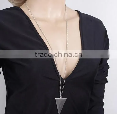 Geometric Triangle Shape Pendant Gold Plated Chain Collar Statement Necklace photo-4