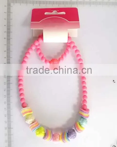 Cute Children Multicolor Beaded Necklace Bracelet Set With Flower photo-2
