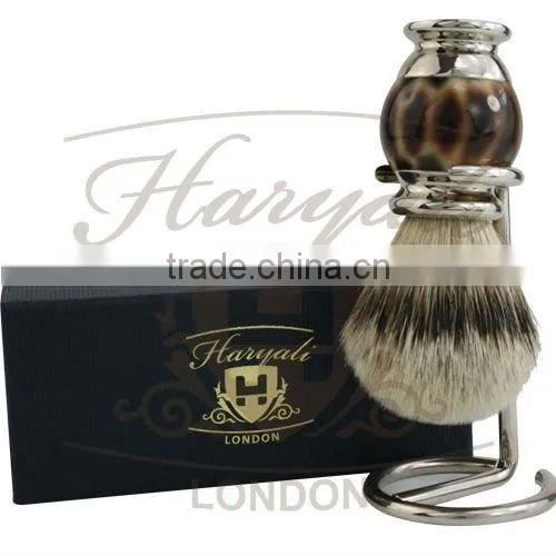 Imitation Cheetah & Crome Shaving Brush Silver Tip Badger Hair