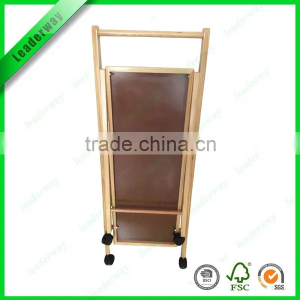 2 Tiers Storage Pine Wood Hotel Trolley Room Service Cart photo-5