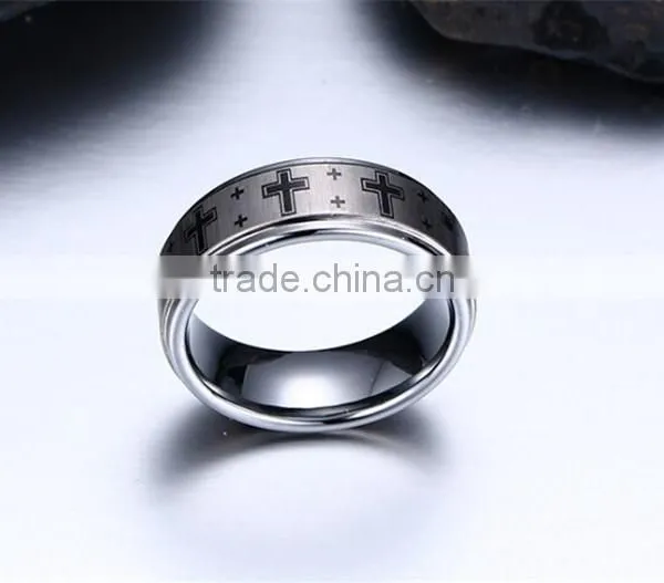 8 mm Cross Band Silver Color Tungsten Carbide Ring photo-3